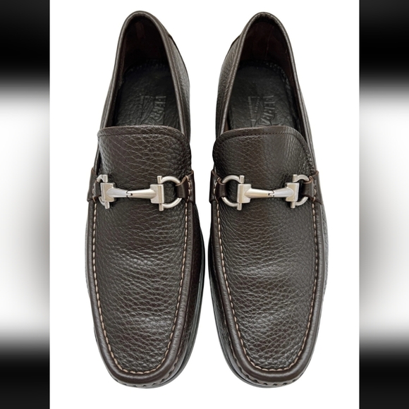 Salvatore Ferragamo Mens Magnifico Brown Leather Gancini Silver Bit Buckle 12 - Picture 1 of 4